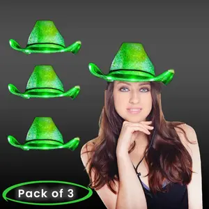 Light Up Neon Iridescent Space Fun Cowboy Hats - Pack of 3