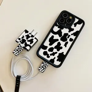 Cow Print Pattern Phone Case with Charger Saver & Cable Protector & Storage Rope, Anti-drop Cellphone Protective Case, All in One Phone Accessories for iPhone, Shockproof