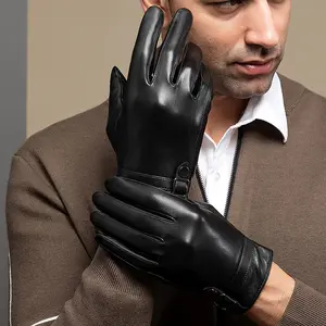 Men's PU Leather Gloves Winter Warm Thickened Fleece Lining Touchscreen Compatible for Driving Cycling Business Windproof Cold Resistant