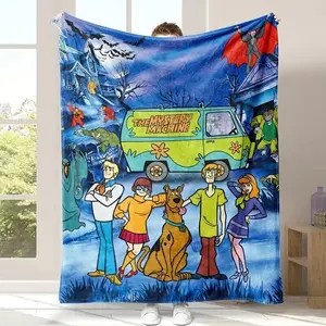 Scooby Doo & Friends The Mystery Machine Haunted Mansion Halloween Blanket Flannel Cartoon Blanket For Kids Cozy Soft Throw Blanket All-Season Home Bedroom Bed Sofa Picnic Cover  Family Friends and Chridren Perfect Gift Christmas Present