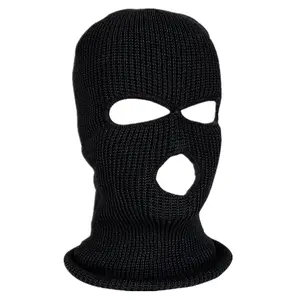 3 Holes Winter Knitted Full Face Mask Outdoor Warm Black Ski Balaclava Cover