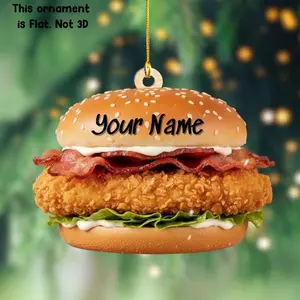 Custom Hamburger 2D Flat Acrylic Ornament, Gift for Hamburger Lovers, Christmas Hamburger Ornament, Gift for Kids