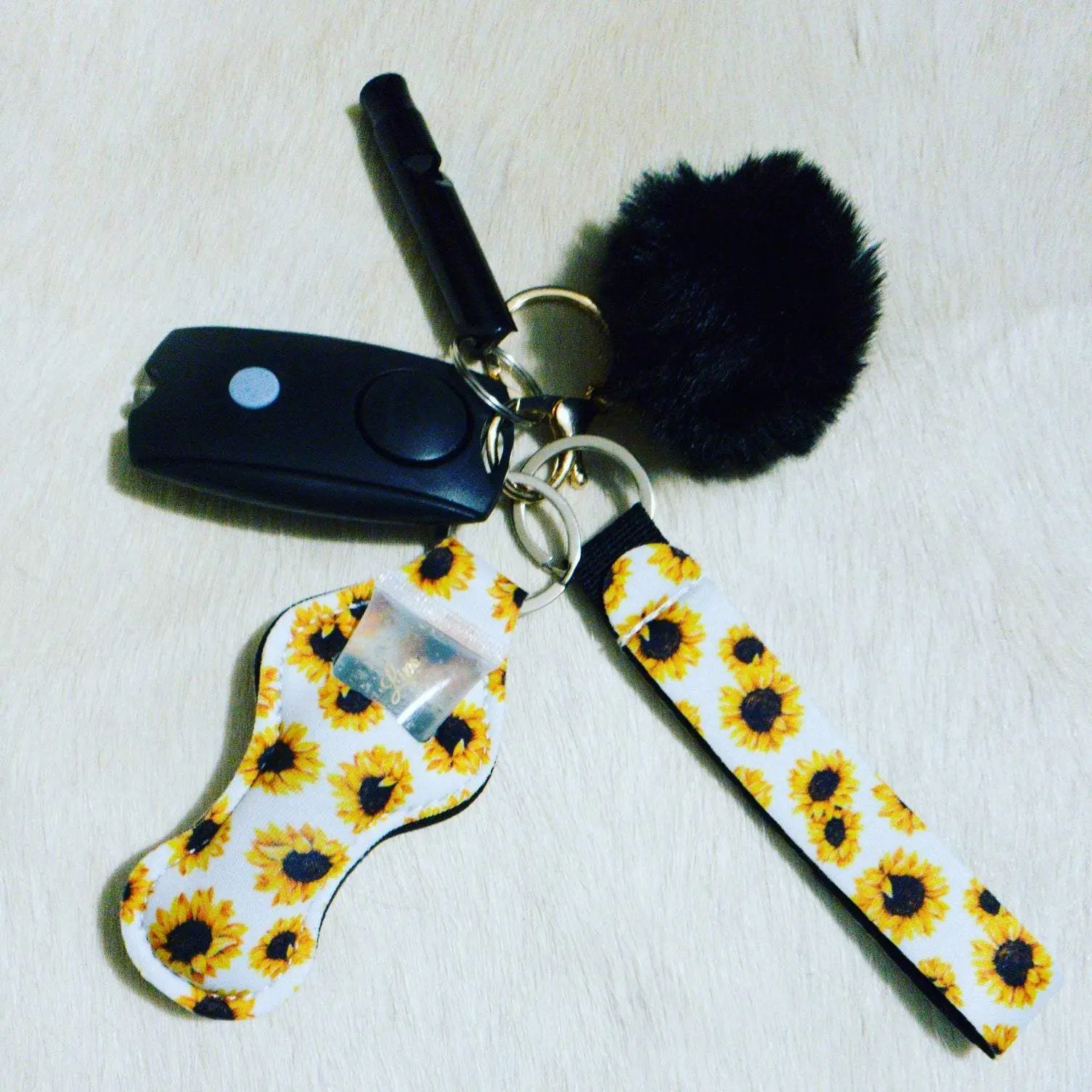 White Sunflower Safety Keychain