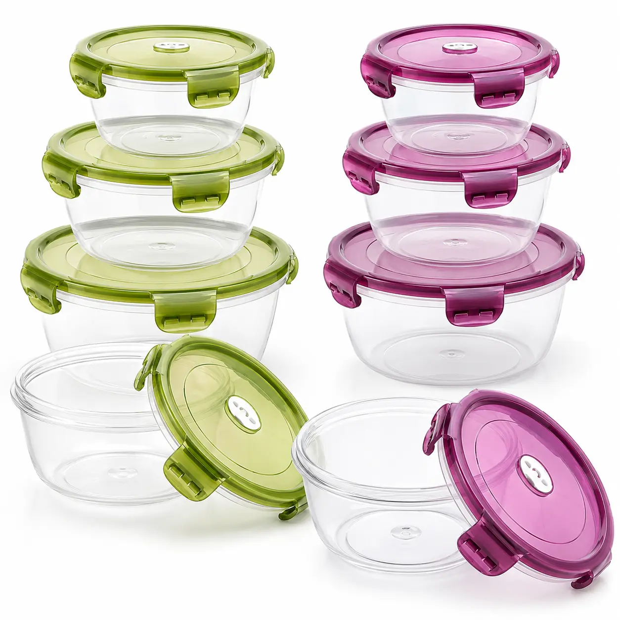Reusable Round Meal Prep Containers with Lids - 4PCS Clear PP Stackable Multi-Size Kitchen Food Storage Containers for Fruit, Lunch