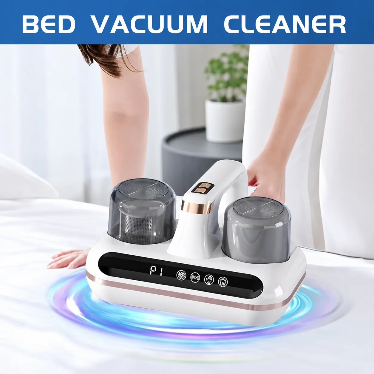 Cordless Handheld Mattress Vacuum - 8kPa Suction, UV-C + Ultrasonic Function, for Dust Mites, Pet Hair, Deep Cleaning of Sofa, Bed