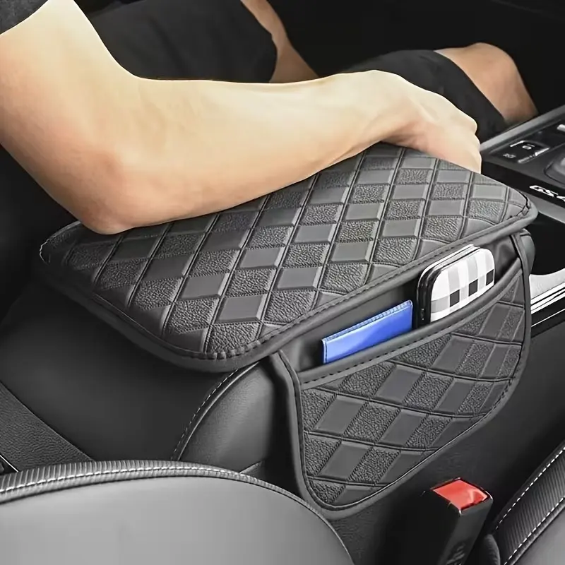 1pc Faux Leather Car Armrest Pad with Side Storage Bag, Multifunctional Car Interior Mat, Armrest Box Pad And Organizer, Scratch And Wear Resistant, All-Season Use
