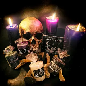 Dark Candles Graveyard Collection Pack | 4 Scented Votive Candles With Glass Holder In Glossy Box Gothic Decor Light Freshener holiday candle