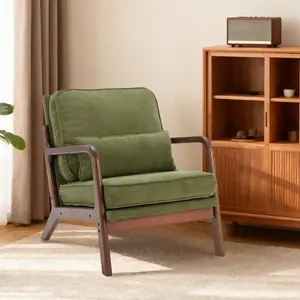 Mid Century Modern Chair, Accent Chair with Arms and Waist Cushion, Reading Chairs for Adults, Lounge Chair for Living Room and Bedroom, Solid Wooden Frame