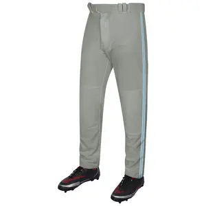 Exxact Sports Proline Full Length Baseball Pants Youth & Adult with Stripes, Relaxed Fit Open Bottom Men/Boys Baseball Pants (Grey/Sky Blue)