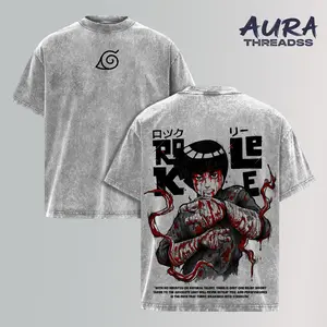 Rock Lee Tee Washed – Naruto Anime Manga Vintage Washed Heavy Cotton Oversized T-Shirt & Hoodie, Double Printed Retro Unisex Streetwear Graphic Top, Taijutsu Fighter Edition, Loose Fit Multi-Color Anime Merch
