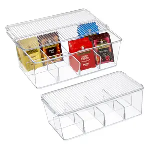 Lifewit 2 Pack Plastic Stackable Tea Bag Organizer, Divided Storage Bin Box for Countertops, Kitchen Cabinets, Pantry, Hold Sugar Packets, Coffee Pods, Condiments, 8 Sections