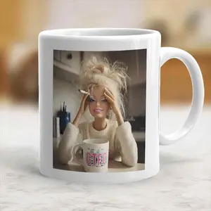 Funny Doll Face Mug Gift For Woman, Unhinged Meme Mug, Disgusted Doll Meme Coffee Cup, Sarcastic Reaction Gift, Weird Humor Tea Cup - scs16376