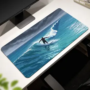 LIVEKEY Large Extended Gaming Mouse Pad, 40x80cm Desk Mat with Non-Slip Base, Stitched Edges, Premium Smooth Surface & Vibrant Print Surfing Sunset Beach Design, for PC Gamers & Office Computer Setups