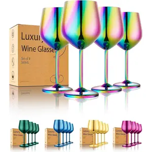 Stainless Steel  Glasses Set of 4 Unbreakable Colorful  Glass 18 oz  Metal  Goblets for Outdoor, Travel, Camping, Pool, Ideal  for  Lovers