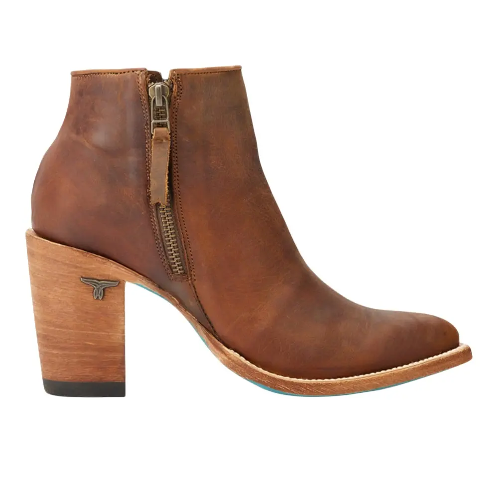 Lane Womens Charlie Zippered Round Toe Bootie Casual Boots Ankle High Heel 3" & Up - Brown