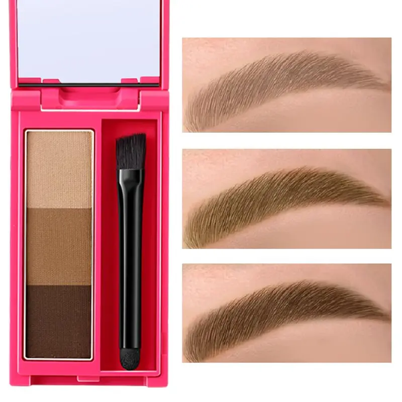 3 Color Eyebrow Powder with Brush, 1 Box Long Lasting Waterproof Eyebrow Powder, Natural Eyebrow Makeup Tool for Women, Brow Makeup Products