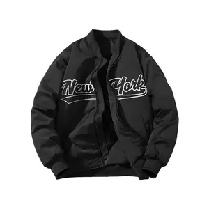 Men's Solid Color Printed Zipper Jacket Baseball Coat, Regular Fit Casual Waterproof Long Sleeve Pocket Outerwear, Men's Autumn Winter Clothing, Men's Jackets, Long Sleeve Shirts Menswear Tops