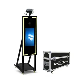 45“Portable Magic Mirror Photo Booth Touch Screen with 22" Touch Screen Selfie Mirror Photo Booth Machine with Flash Lamp and Flight Case Ring Light for Event Rental and Wedding & Party