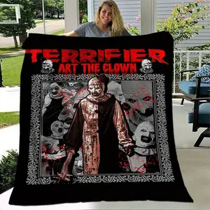 1pc Terrifier Art The Clown Horror Movie Blanket • Vibrant Mixed Colors & Soft Flannel • Machine Washable Retro Style with Bold Patterns • Cozy Throw for Youngsters & Adults • All-Season Use Halloween Decorations