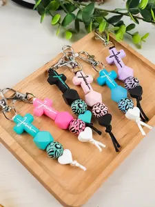 Cross Silicone Beaded Keychain, Bag Charm, Car Key Accessory, Perfect Gift for Women, Daily Use, Anniversary, Christmas, Birthday, Halloween