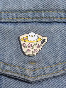 New Fashion Creative Cartoon Bird & Coffee Cup Design Brooch, Cartoon Food Design Brooch, Fashion Exquisite Clothes Accessories for Women & Men As Gift