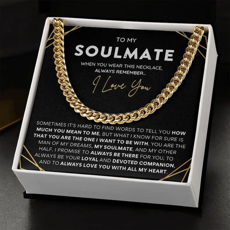 Valentine anniversary gift for boyfriend, one year anniversary gifts for boyfriend, long distance relationship gift for boyfriend Cuban Necklace Love Necklace