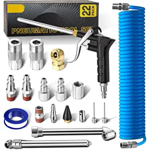 22-Packs Air Compressor Accessories Kit, 25FT Upgrade Repairable PU Air Hose with 1/4'' NPT Air Tool Kit, Air Blow /Air Chuck/Tire Gauge, Pneumatic Tool Set