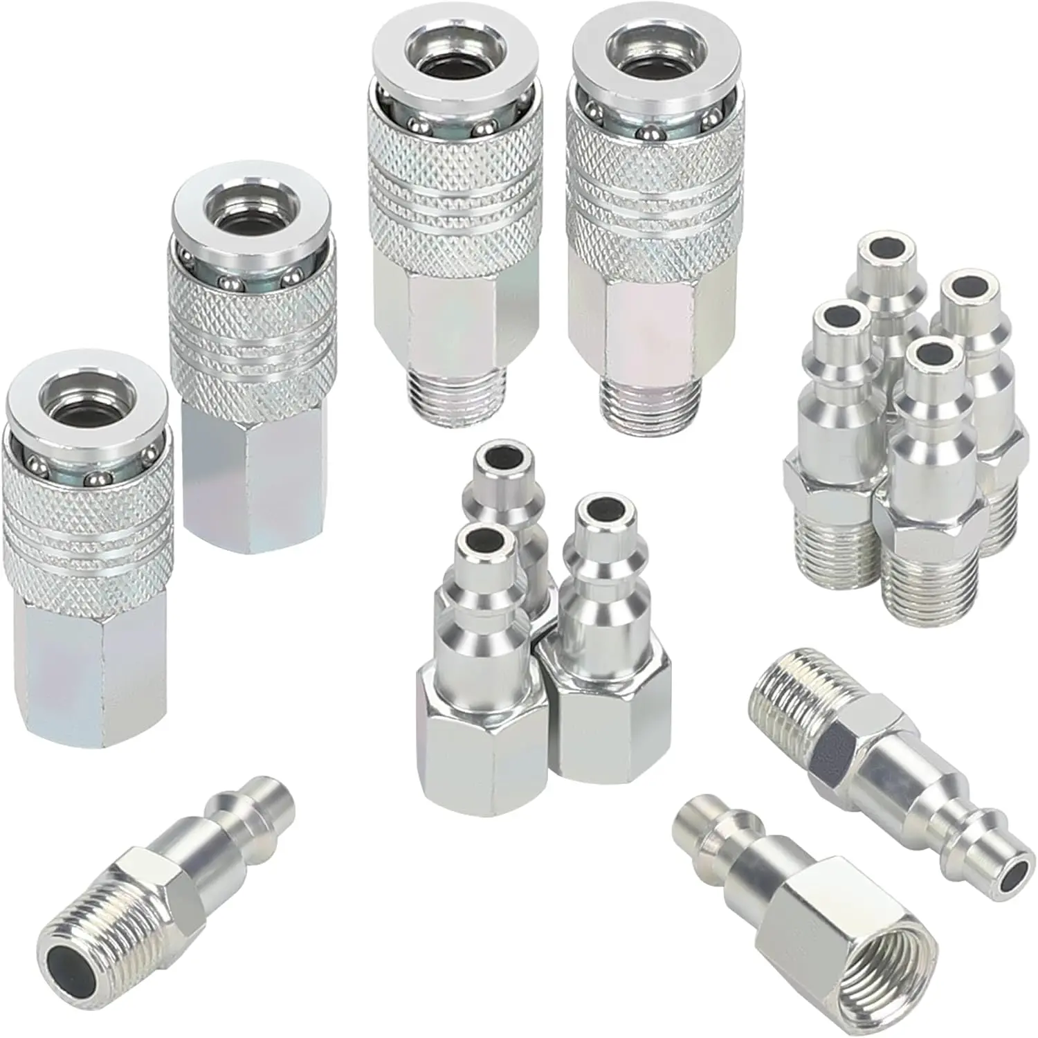 Air Compressor Hose Fittings, 1/4'' Universal Quick Connect Coupler, Steel Material, 14 count
