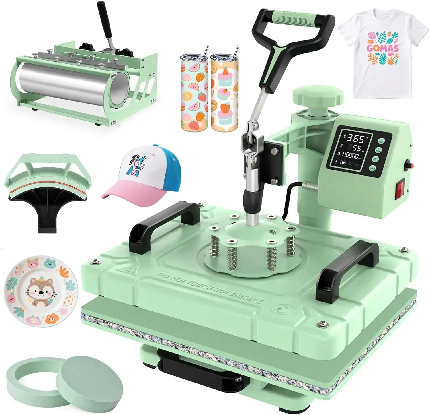 BIERUM Durable 5-in-1 Heat Press Machine - 12x15in T-Shirt Press, 360° Rotatable Tool for Caps, Mugs, Plates, Mouse Pads, Coasters, Professional DIY Craft Decor Tool for Home Use