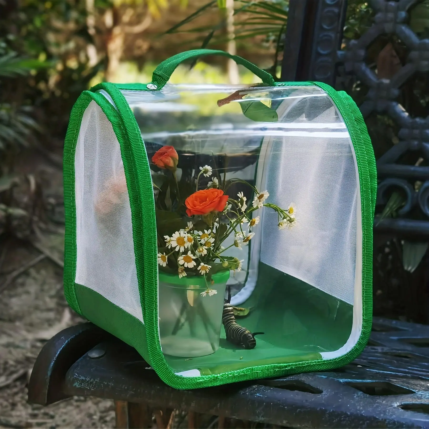1pc Portable Butterfly Habitat Cage with Carry Handle, 8x8x8in Breathable Durable Plastic Mesh Enclosure - Easy to Clean for Insect Observation, Safe & Comfortable Space - Ideal for Classroom Teachers (Home & Party Supply), 8 X 8 X 8 Inches