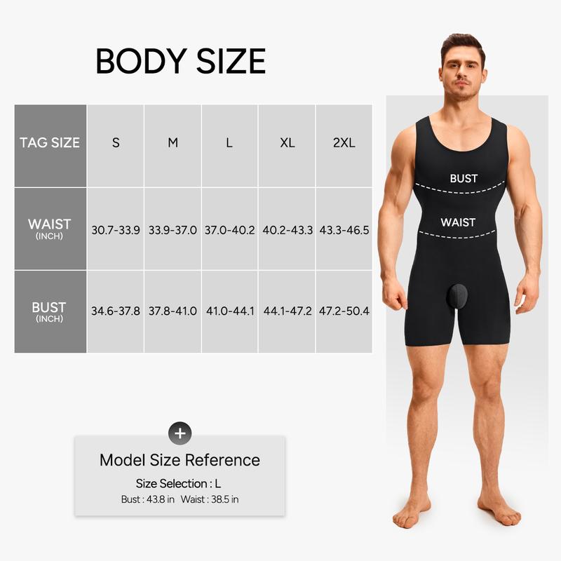 Nebility Men's  Upgraded New Fabric High Compression One-piece Shapewear U-Neck Men's Bodysuit With Abdominal Compression and Body Curves Improvement, Perfect for Gym & Workouts