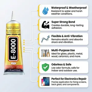 E8000 Multi-Purpose Glue, 110ML Transparent Strong Adhesive with Precision Applicator, Waterproof Flexible Fast Drying for Phone Screen Repair Jewelry Crafts