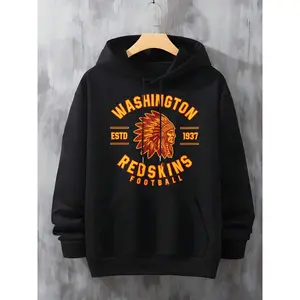 Washington Redskins Football Hoodie Men's Classic Team Logo Pullover Sweatshirt Black Vintage Style Sportswear For Fans And Casual Wear