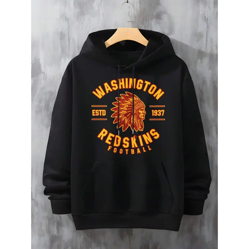 Washington Redskins Football Hoodie Men's Classic Team Logo Pullover Sweatshirt Black Vintage Style Sportswear For Fans And Casual Wear