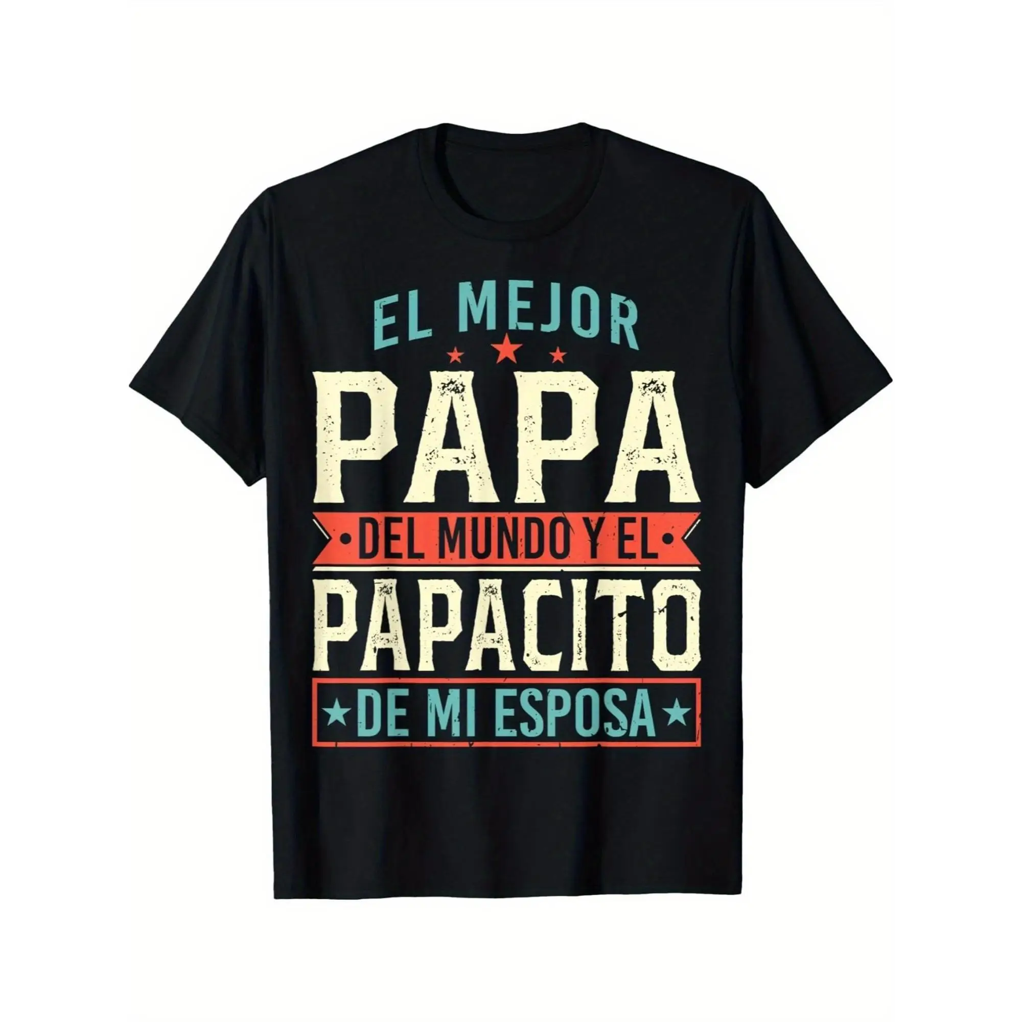 Ultimate Father's Day Graphic Tee – 'Best Dad in the World' in Spanish & English, Casual Black Cotton Crewneck for Men