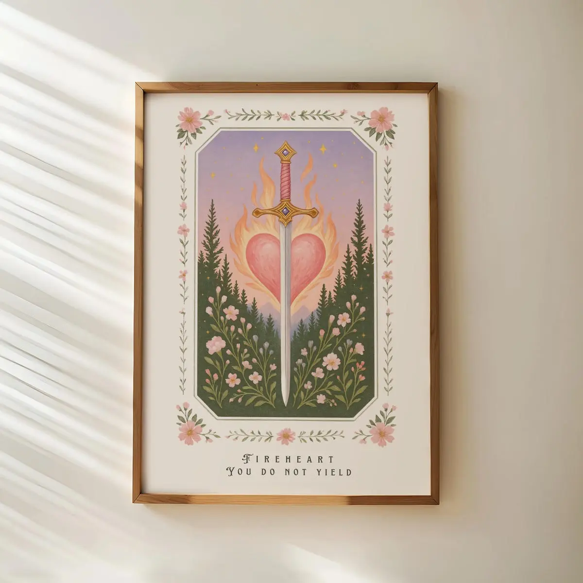 Fireheart Sword Art, Fantasy Bookish Wall , Book Lover Gift, Inspirational Book Quote: You Do Not Yield, Reading Merch Art  Poster Unframed - 5 size, 8x12 to 27x40