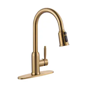 WOWOW Gold Kitchen Faucet with Sprayer - 304 Stainless Steel Kitchen Sink Faucet High Arc Pull Down Design for 1 or 3 Hole, Vintage Style