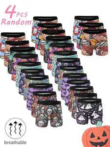 Random 4 Pack Floral Print Briefs, Comfortable Breathable Casual Style Underwear for Casual Wear, Sports, Fitness, Boxing