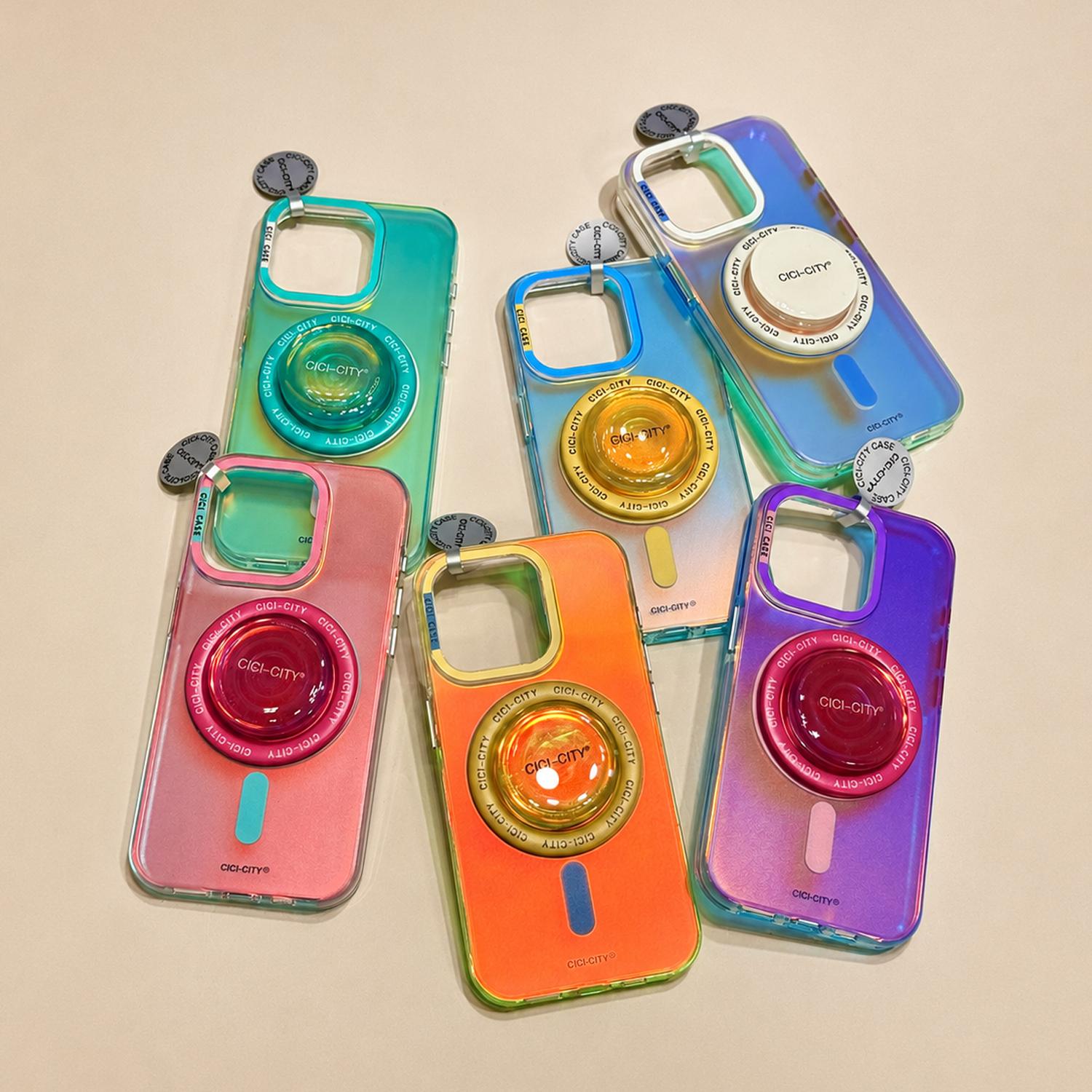 OREKROY Gradient MagSafe iPhone Case + Magnetic Pop Grip, Iridescent Protective Cover for iPhone 17 Pro Promax,17 Air 16 15 14 13 Pro Max, Trendy Colorful Phone Stand Case,back to school,back to school haul