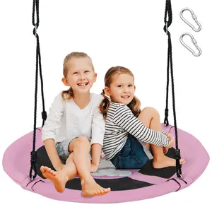 Pink 40" Saucer Tree Swing, 2 Hanging Ways 360 °   Rotation Adjustable Ropes 46.5"-68"