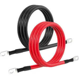 4 AWG 4FT Pure Copper Battery Inverter Cables with 3/8 in Lugs Both Ends Power Inverter Wire Set for Automotive Solar Marine Boat RV Car Motorcycle Red and Black