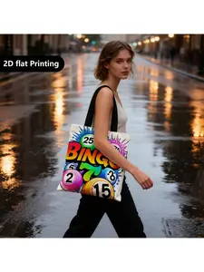 Bingo Print Portable Shoulder Bag - Numbers & Bingo Balls Pattern, Casual Tote Bag, Large Capacity, Ideal for Travel, Gifting & Daily Use, Perfect for Bingo Night