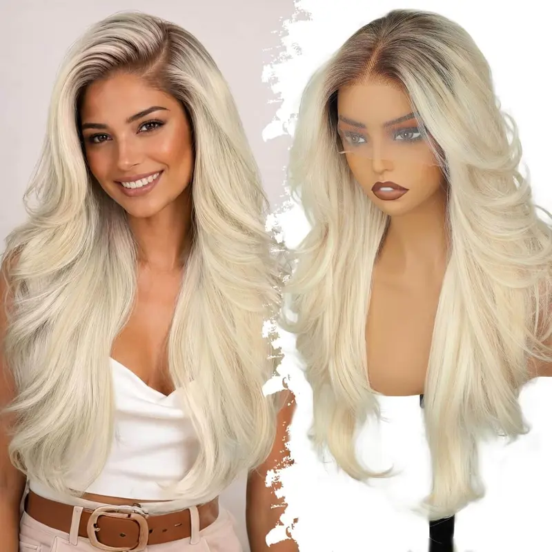 ORSUNCER Blonde 13×4 Lace Front Glueless Wigs for Women,Synthetic Wigs 26IN HD Lace, Butterfly Cut, Free Parting,Bouncy Blowout Layers,Face Farming,Natural Hairline,Beginner Friendly, Platinum Blonde