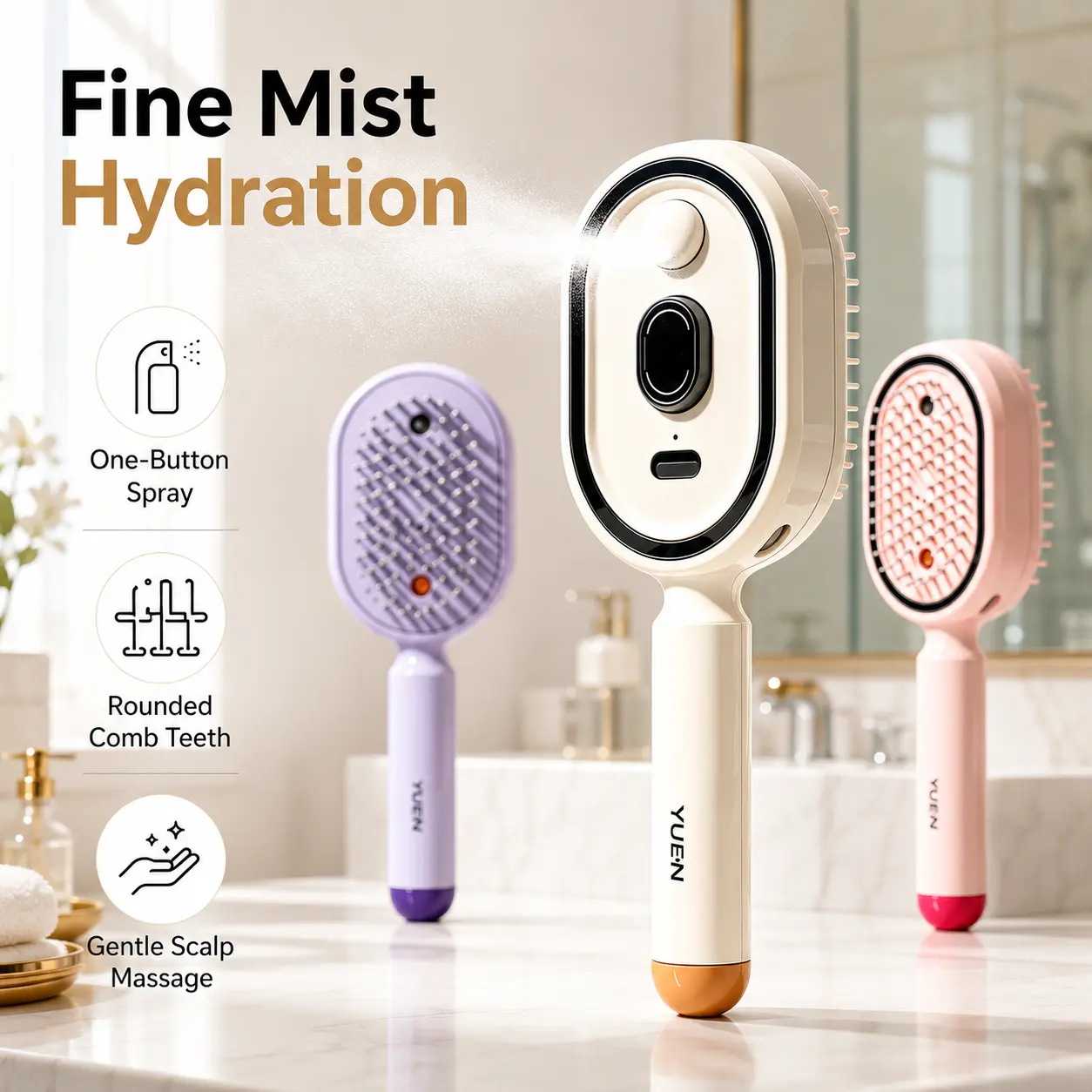 USB Rechargeable Essential Oil Spray Massage Comb | Electric Vibration Scalp Massager, Anti-Static Air Cushion Detangle Brush for Dry Hair, Portable Hydrating Hair Styling Tool, Not a Hair Straightener Purple