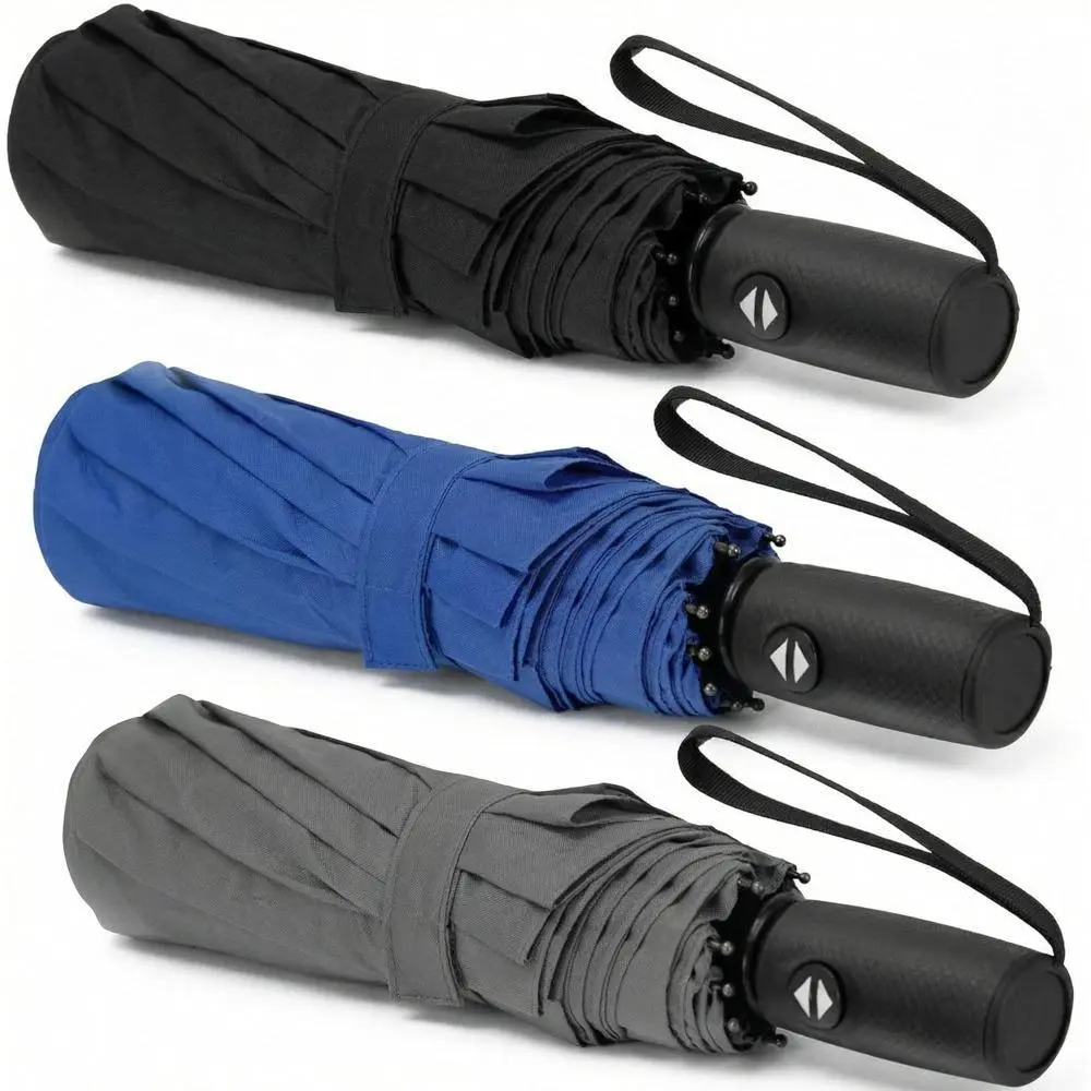 Sports 3-Pack Lightweight Folding Travel Umbrellas - 11.5 In Windproof Automatic, Compact Fold, Waterproof Black with Cover, Durable Fiberglass Ribs, UV Resistant, Comfortable Handle with Wrist Strap, Commute & Year-Round Use