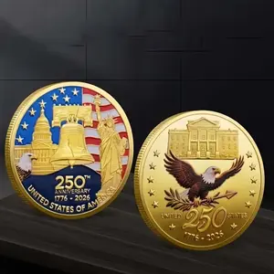 2026 United States Independence 250th Anniversary Medal, 1776-2026 Reissue Coin with Plastic Box and Eagle Challenge Coin Badge, Iron Coin