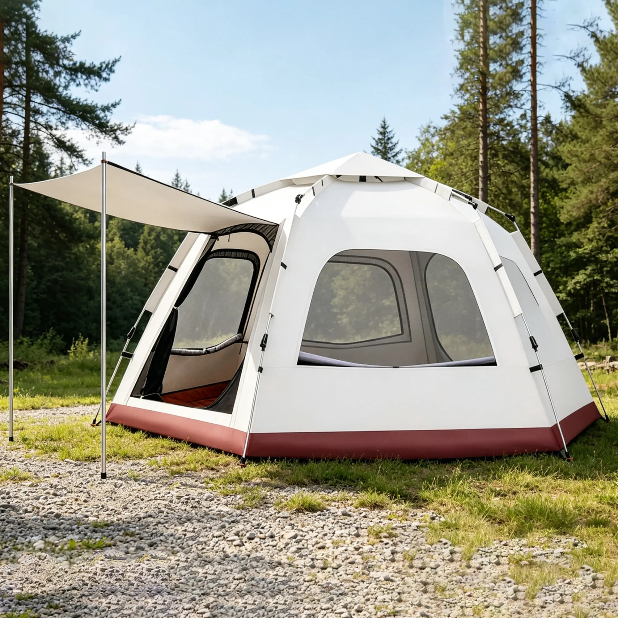 Pop-Up Family Camping Tent - Waterproof, Windproof Hexagonal Small House Tent with Extended Sunshade, Quick Setup for Outdoor Adventures, Backyard Movie Nights beach