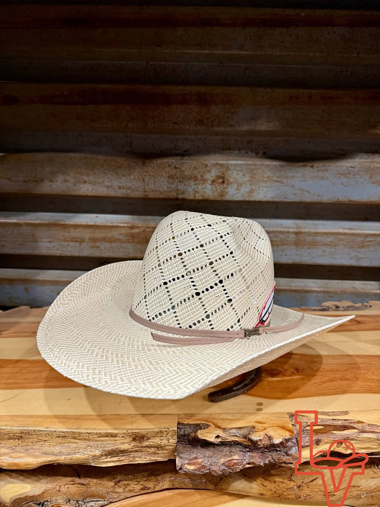 American Hat Company Straw Hat Regular Crown Patchwork Tan  display picture 1