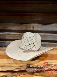 American Hat Company Straw Hat Regular Crown Patchwork Tan White