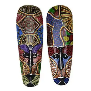 WorldBazzar 20" SET OF 2 AFRICAN HAND CARVED ABORIGINAL DOT ART WOODEN TRIBAL MASK WALL DECOR